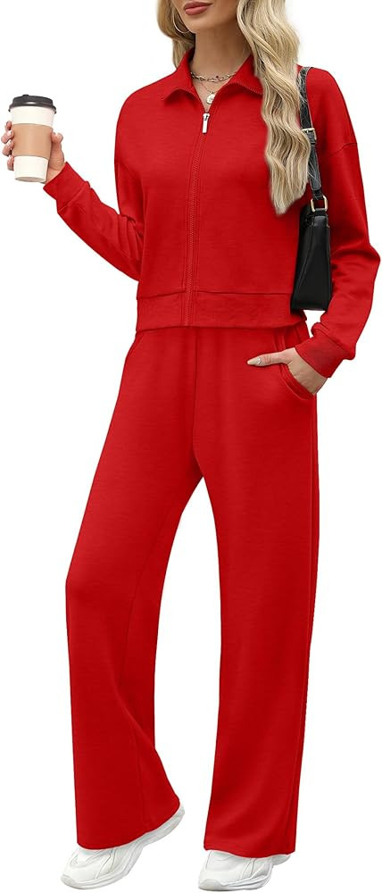 XIEERDUO Lounge Sets for Women 2025 Sweatsuit 2 Piece Outfits Sweatshirt Wide Leg Sweatpant Track... | Amazon (US)