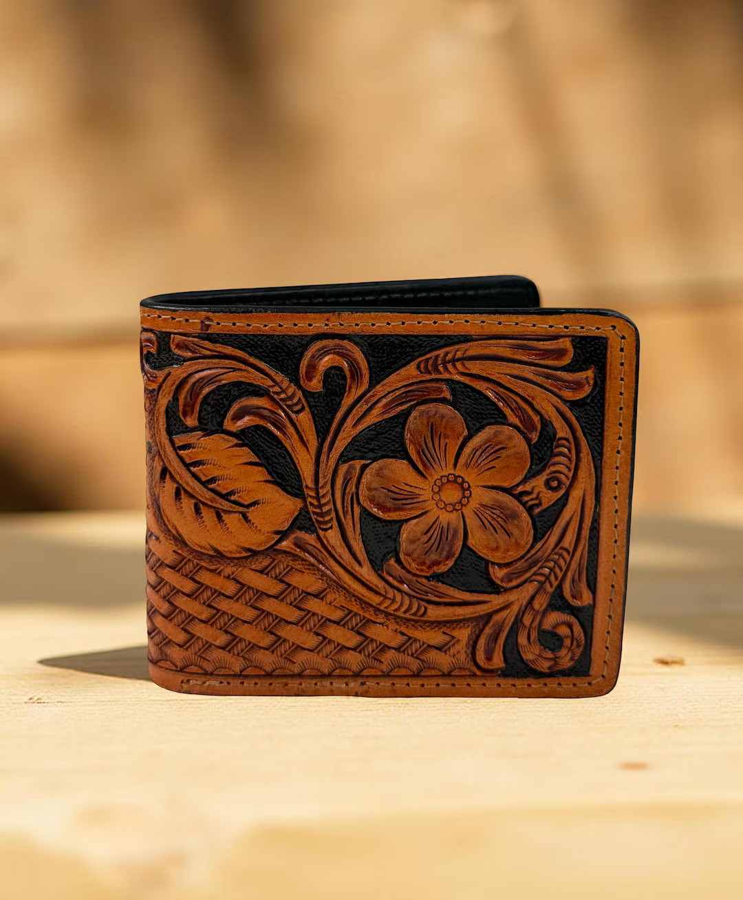 Western Genuine Leather Tooled Floral Men's Wallet Organizer, Full Grain Bifold Tooled Wallet, Ro... | Etsy (US)