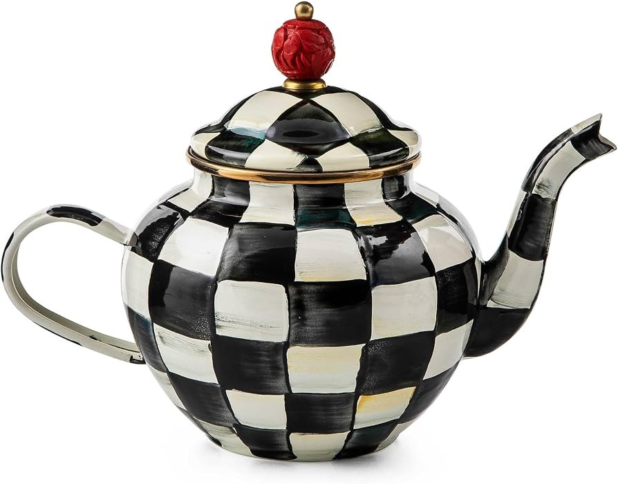 MACKENZIE-CHILDS Enamel Teapot, Cute Small Teapot with Lid, 4-Cup Capacity, Black-and-White Court... | Amazon (US)