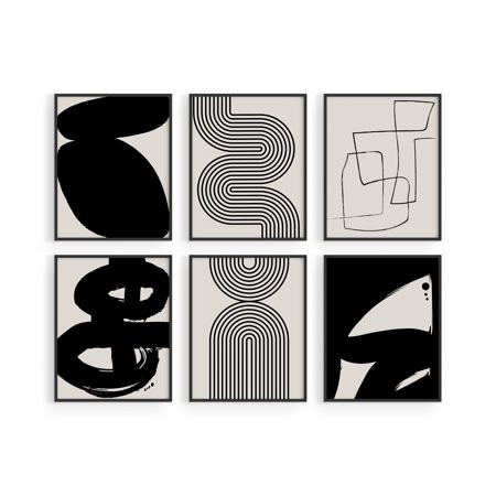 Haus and Hues Black Abstract Painting Aesthetic Wall Art- Set of 6 Modern Abstract Wall Art Black an | Walmart (US)