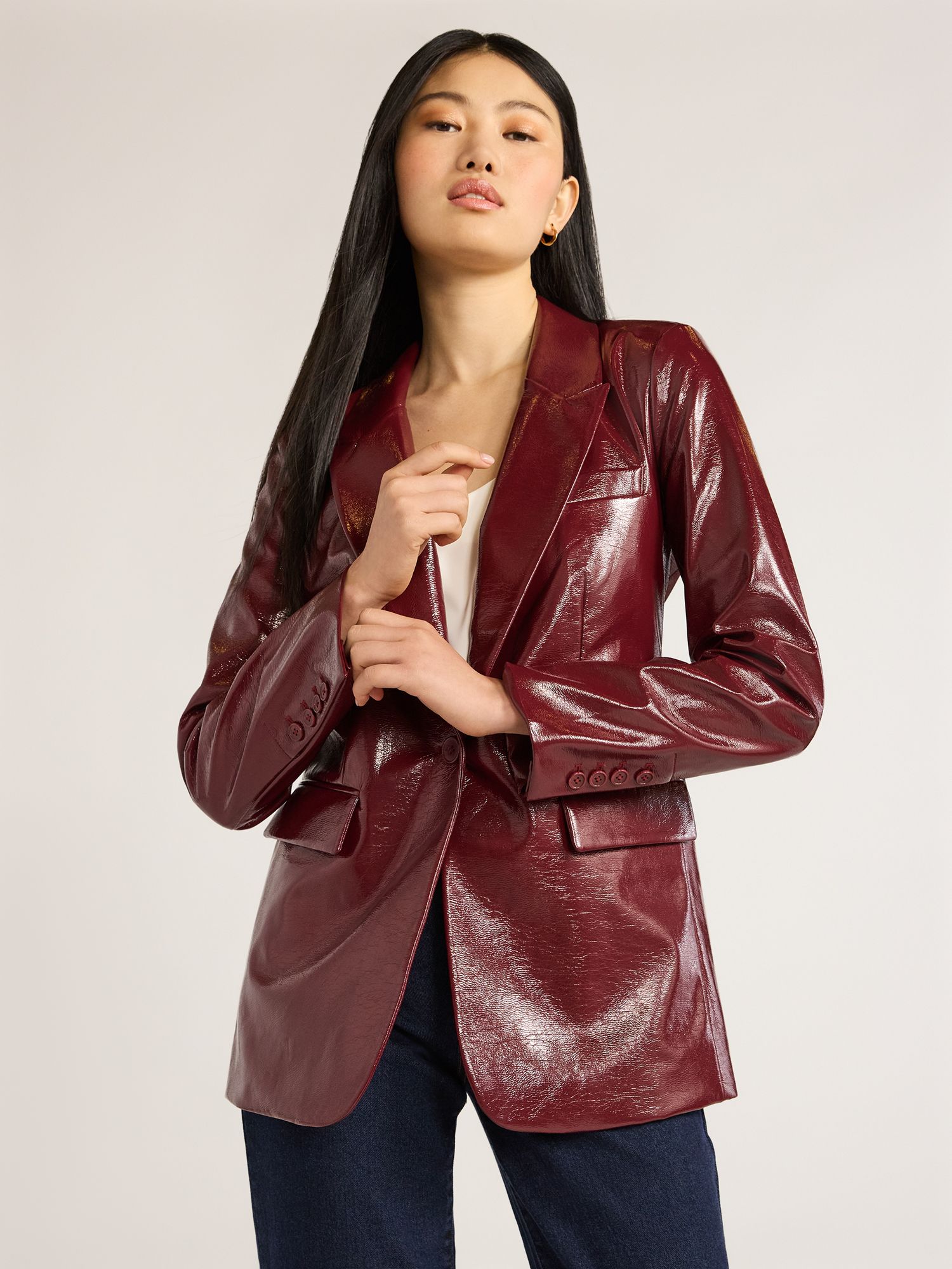 Scoop Women's Ultimate Faux Patent Leather One Button Blazer, Sizes XS-XXL - Walmart.com | Walmart (US)