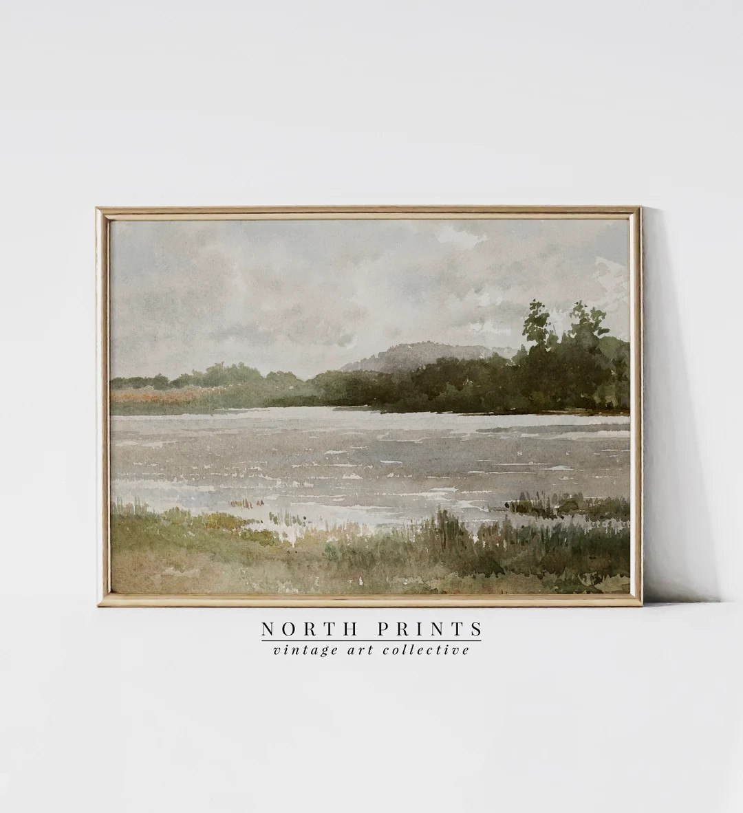 Printable Watercolor Lake Painting  Muted Green Landscape - Etsy | Etsy (US)