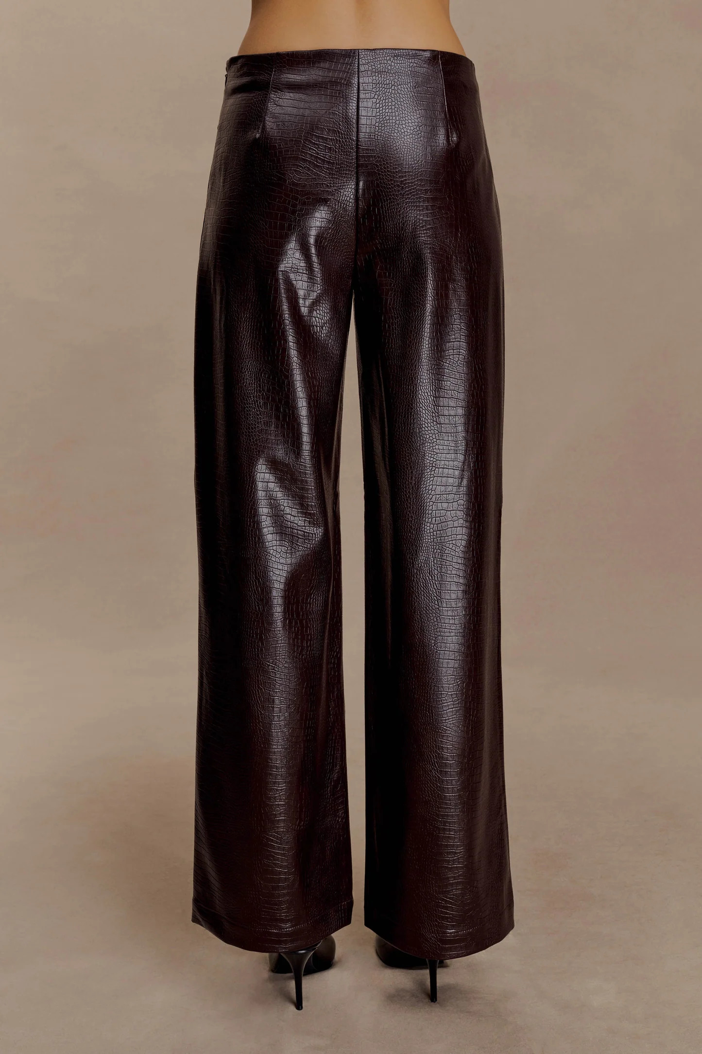 Henry Croc Faux Leather Straight Leg Pants - Dark Chocolate | MESHKI US