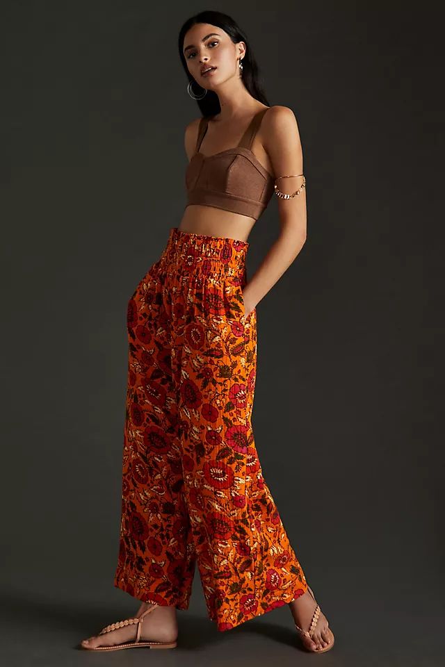 By Anthropologie Smocked Gauzy Wide-Leg Pants | Anthropologie (US)