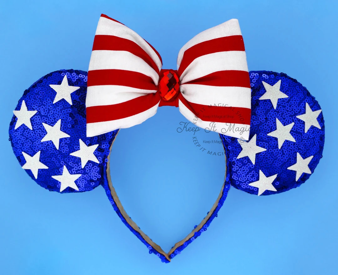4th of July Minnie Mouse Ears Patriotic Mouse Ears Independence Day Ears American Flag Mickey Ear... | Etsy (US)