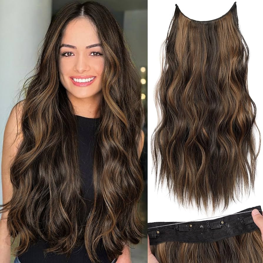 KooKaStyle Invisible Wire Hair Extensions with Transparent Headband Adjustable Size 4 Secure Clip... | Amazon (US)