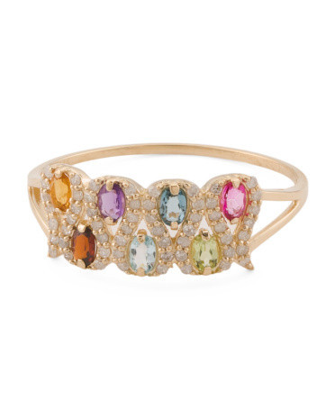 14kt Gold Multi Gemstone And Diamond Ring | TJ Maxx