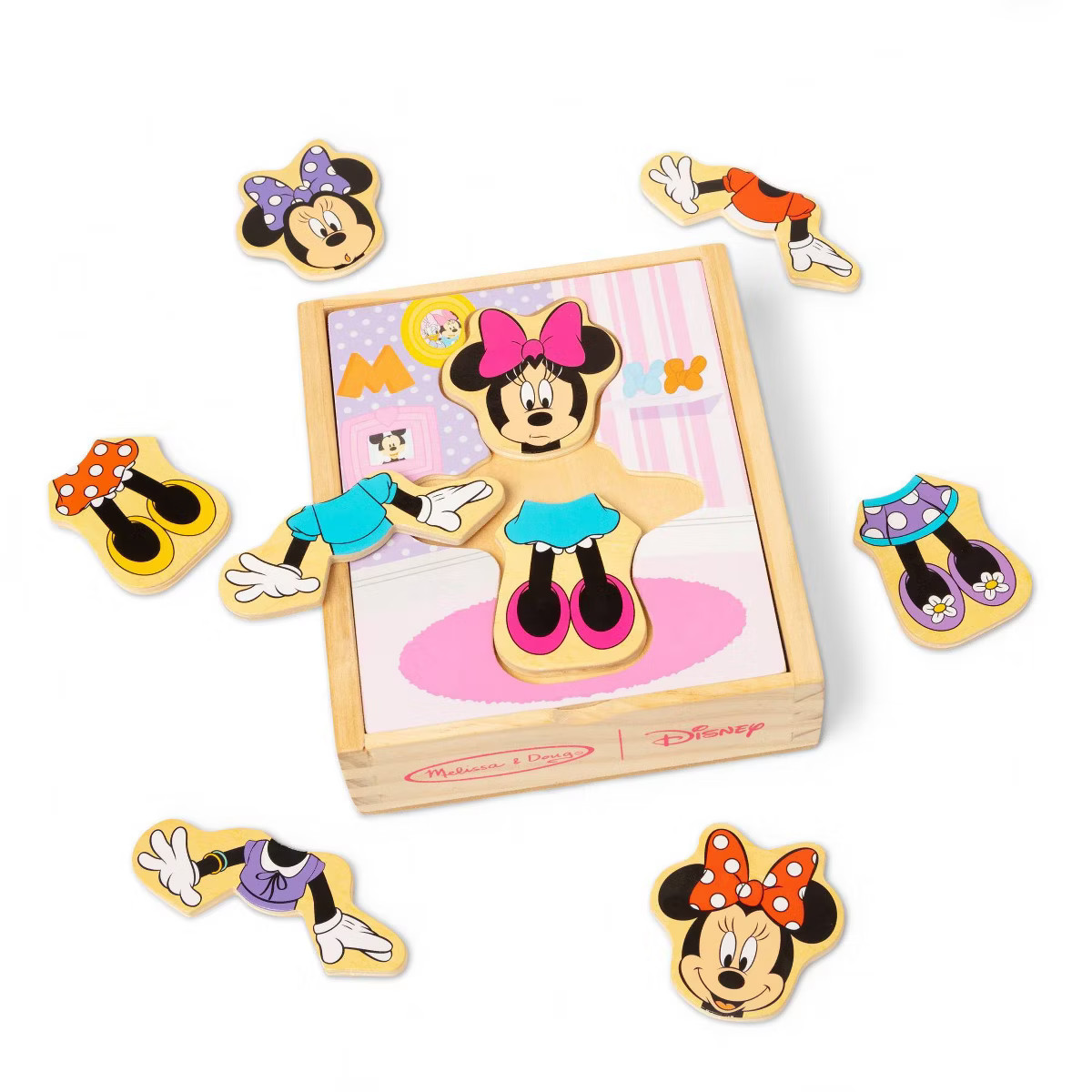 Melissa & Doug Disney Minnie Mouse Mix and Match Dress-Up Wooden Play Set Puzzle - 18pc: Magnetic... | Target