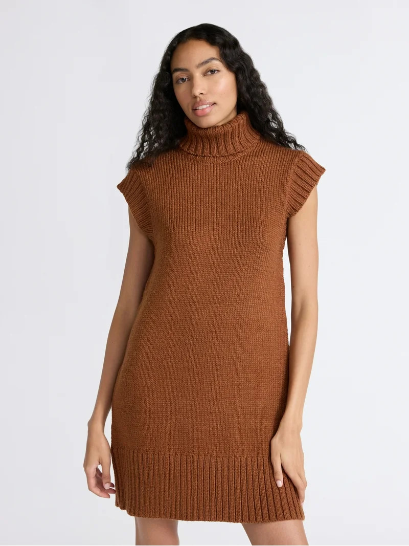 Free Assembly Women's Turtleneck Sweater Mini Dress, Sleeveless, Sizes XS-XXL | Walmart (US)