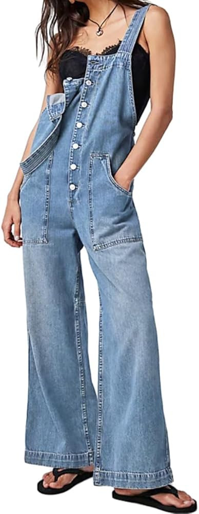 Kedera Women's Casual Baggy Denim Adjustable Denim Bib Overalls Loose Wide Leg Jeans Pants Jumpsu... | Amazon (US)