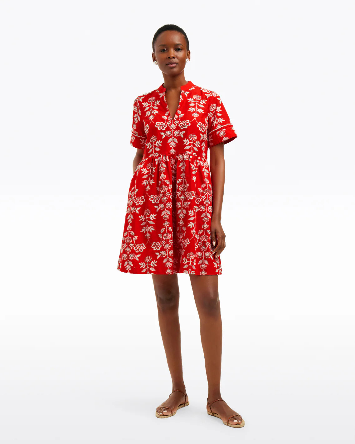 Simone Embroidered Mini Dress in Red Floral Embroidery | Draper James (US)