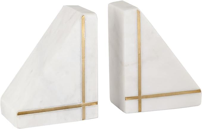 Heavy Marble Bookends for Shelves Set of 2, Decorative Elegant White Triangular Book Ends, Solid ... | Amazon (US)