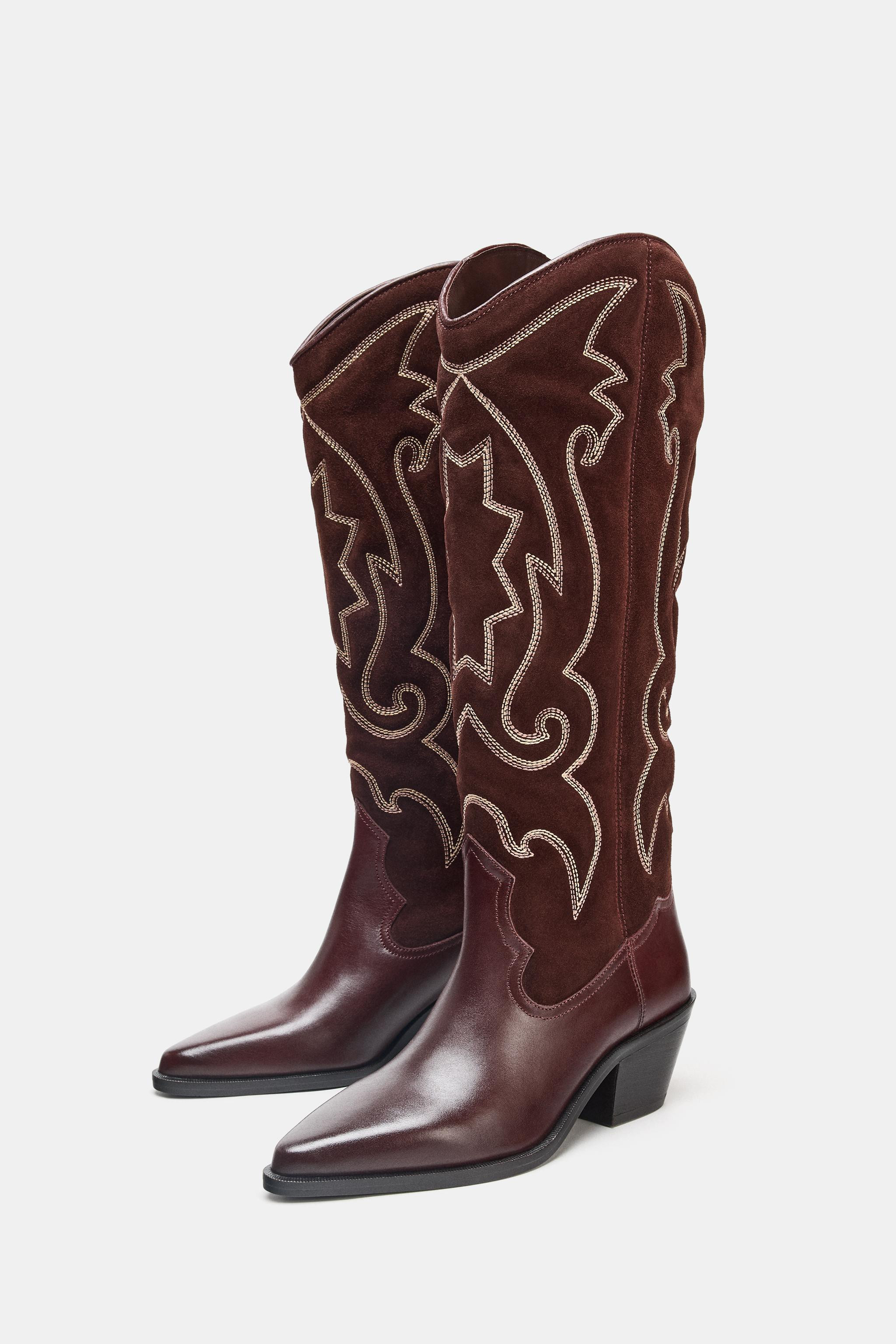EMBROIDERED LEATHER COWBOY BOOTS | Zara US