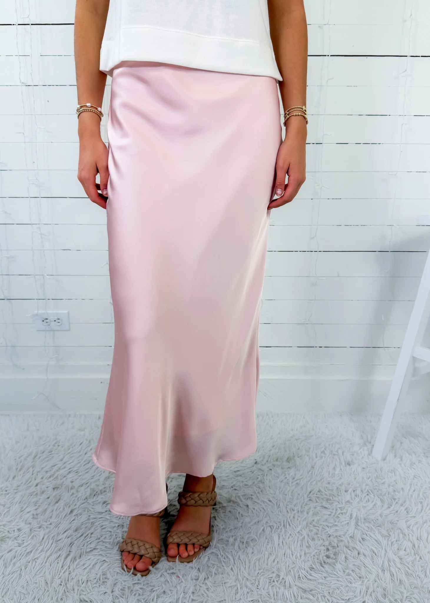 Fairley Baby Pink Satin Slip Skirt TCEC | Clover and Bee | Clover + Bee