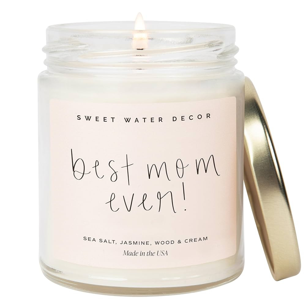 Sweet Water Decor, Best Mom Ever Candle - Sea Salt, Jasmine, Cream, and Wood Scented Soy Wax Cand... | Amazon (US)