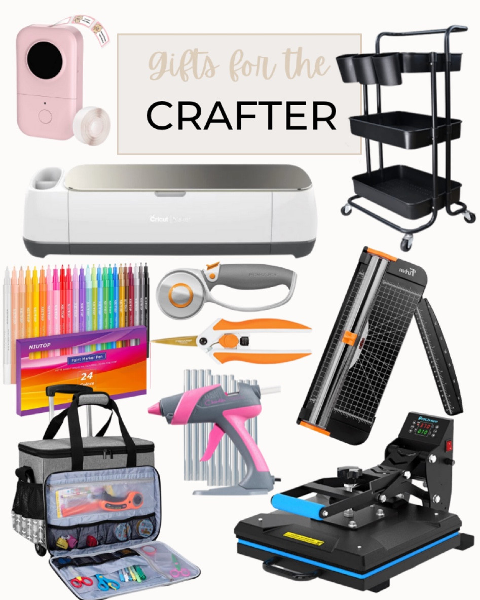 Gifts for the crafter include Cricut cutting machine, heat press, craft supply travel organizer, glue gun, paper cutter, scissors, rotary cutter, acrylic paint pens, tiered cart organizer, and label maker.

Crafting, gifts for a crafter, gift guide, gifts for Christmas, Christmas gifts, crafting supplies, gifts for her

#LTKhome #LTKunder100 #LTKSeasonal