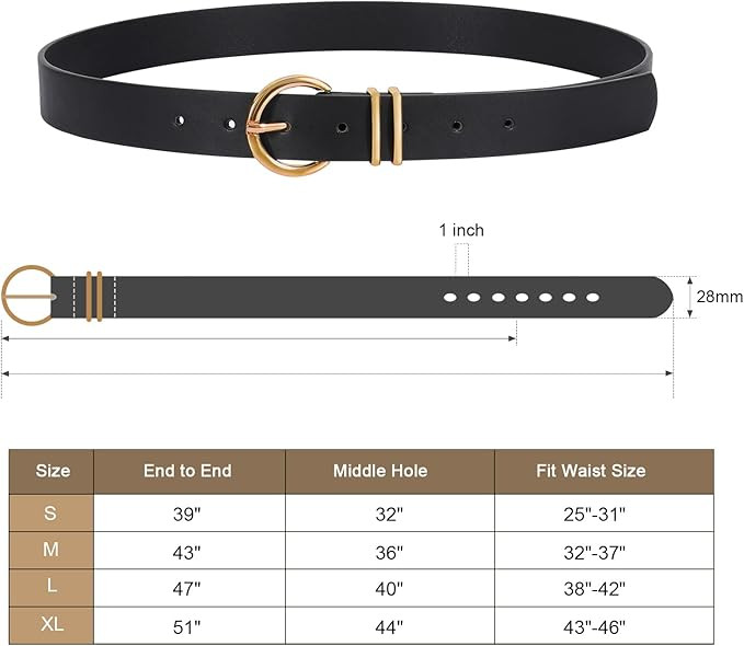 VONMELLI 3 Pack Women's Leather Belts for Jeans Pants Fashion Gold Buckle Ladies Dress Belt | Amazon (US)