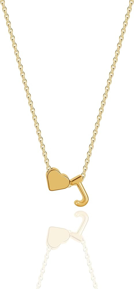 Gold Heart Initial Necklace for Women, 18K Real Gold Plated Heart Initial A-Z Necklace Dainty Hea... | Amazon (US)