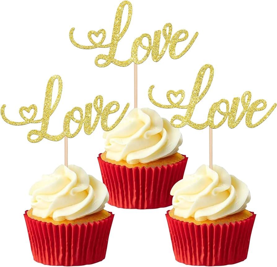 24 PCS Love Cupcake Toppers Glitter Sweet Love Valentine's Day Cupcake Picks Decorations for Vale... | Amazon (US)