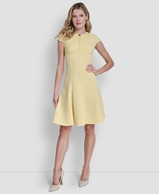 Women's Cap-Sleeve Crew Neck Fit and Flare Dress | Macy's