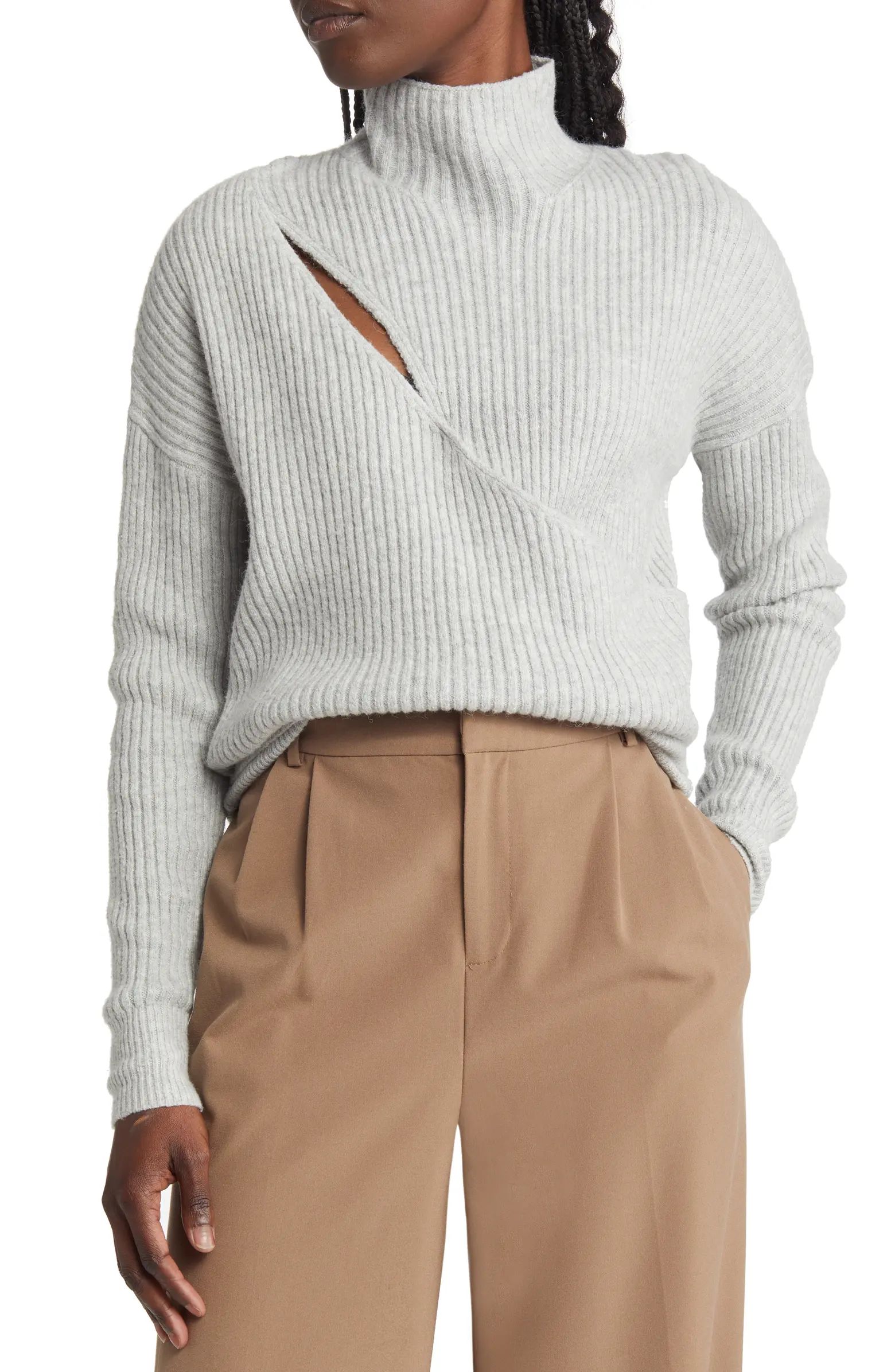 Mock Neck Wrap Look Rib Sweater | Nordstrom