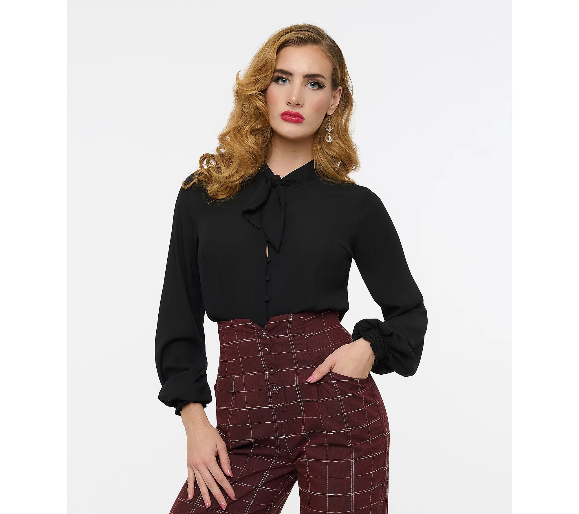 Unique Vintage 1940s Black Neck Tie Blouse | QVC