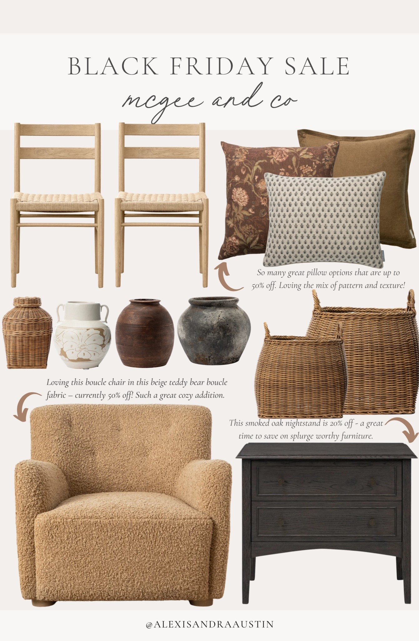 Black Friday sale from McGee and Co! Loving the mix of furniture and decor finds currently up to 50% off!

Home finds, deal of the day, sale alert, Black Friday sale, McGee and Co, furniture favorites, neutral wood tones, accent chair, wooden nightstand, woven basket, cozy throw pillow, home sale favorites, neutral decor, shop the look!

#LTKHome #LTKSaleAlert #LTKCyberWeek