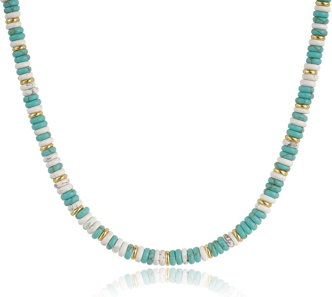 KissYan Boho Beaded Choker Necklace for Women, Gemstone Necklace Natural Stone Freshwater Pearl S... | Amazon (US)