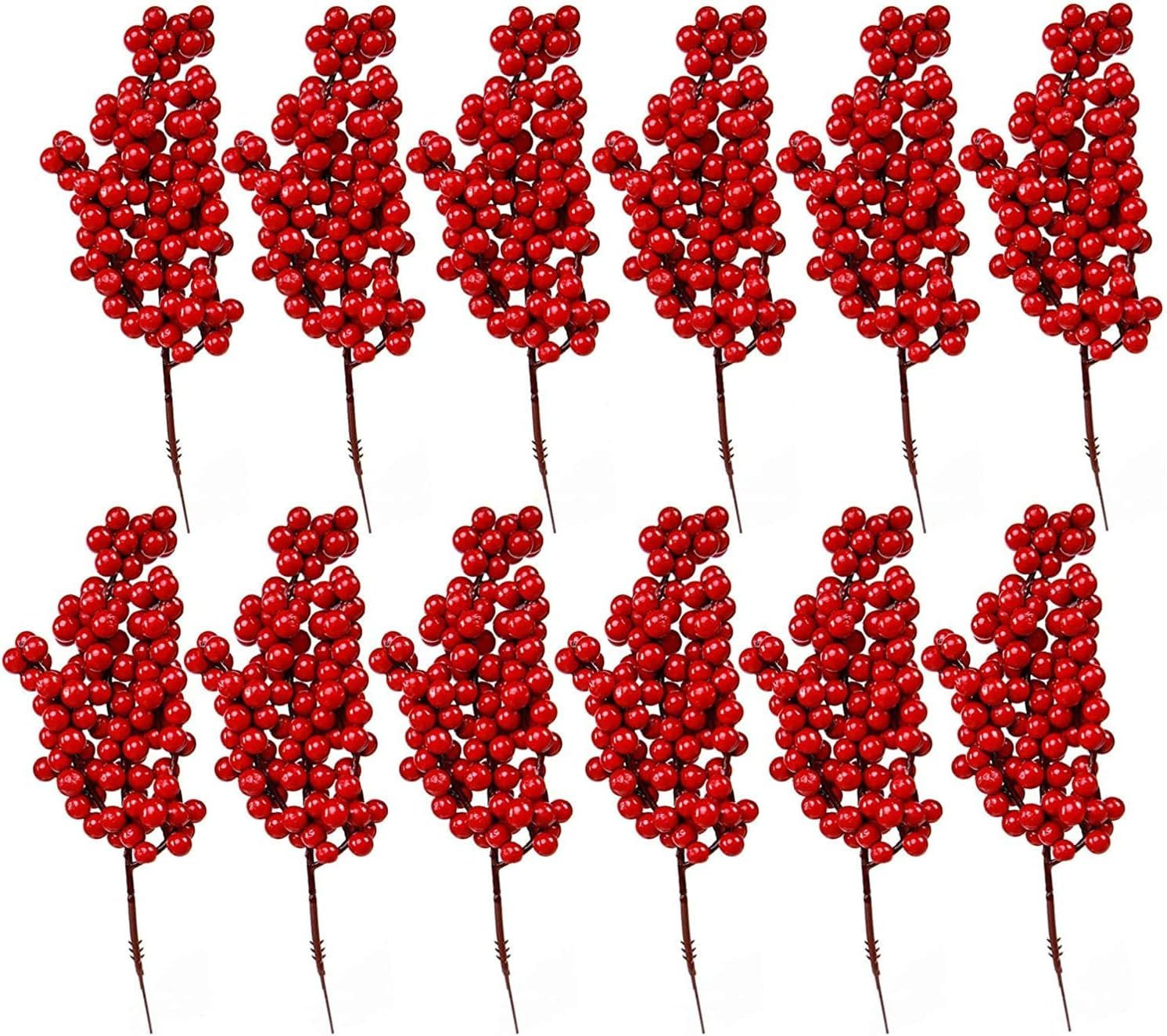 Christmas Red Berry Twig Stem, 12 Pack Artificial Burgundy Berry Picks for Christmas Tree Decorat... | Amazon (UK)