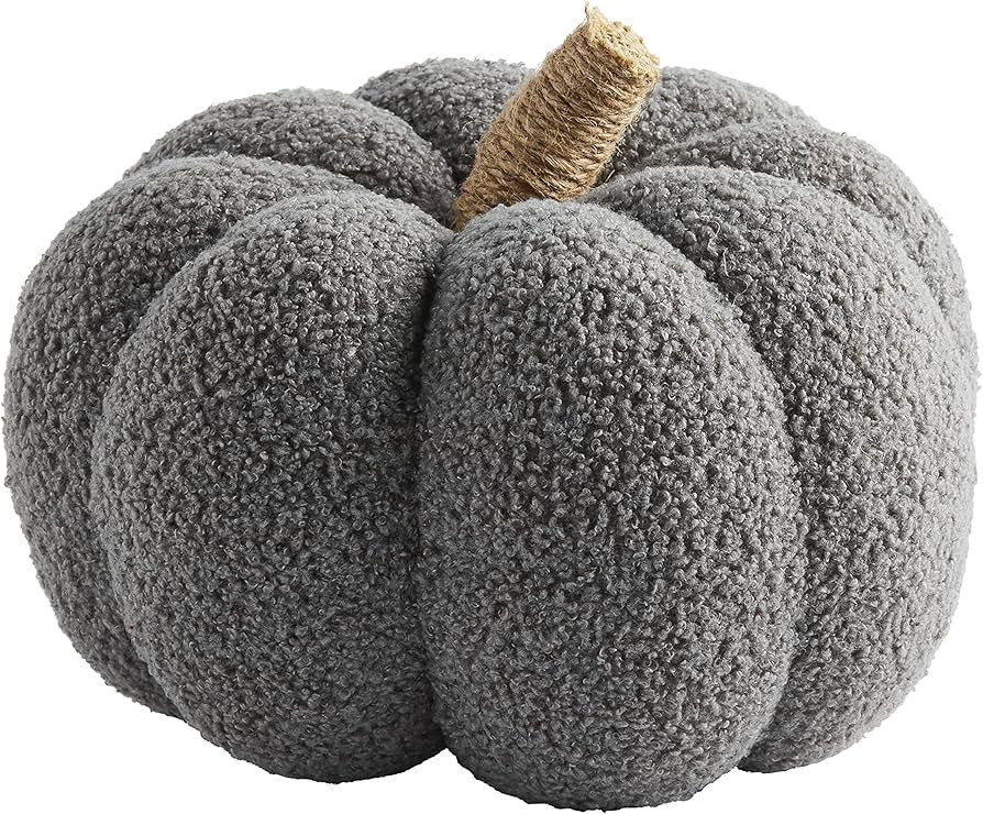 Mud Pie, Gray, Shearling Fablic Pumpkin Décor, Large, 10" x 10" Dia | Amazon (US)