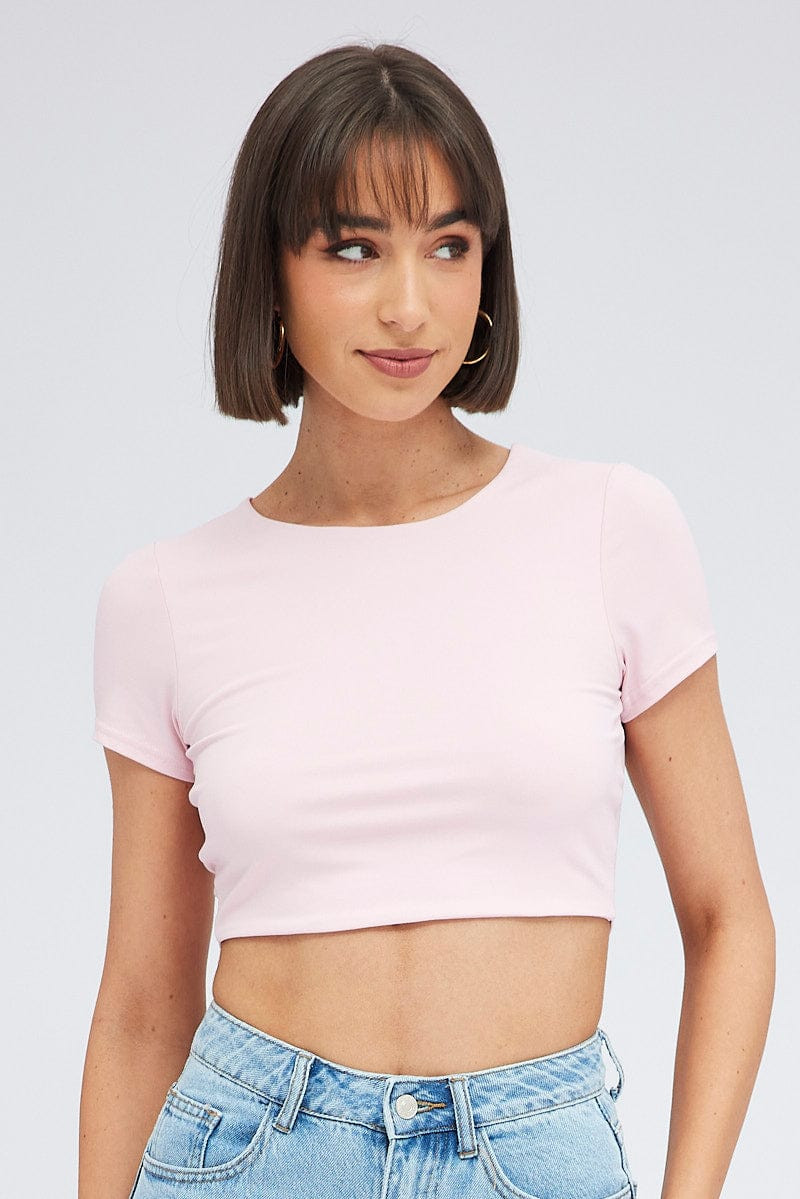Pink Supersoft Crop Top Short Sleeve | Ally Fashion (US, Australia & New Zealand)
