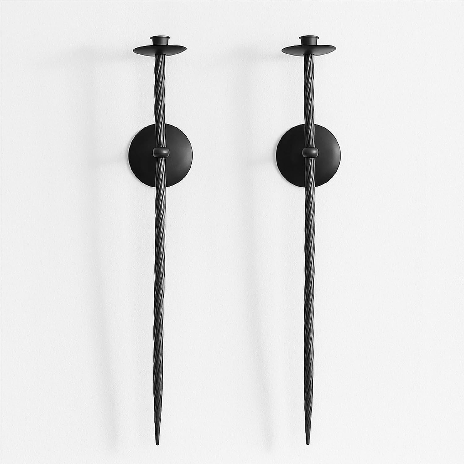 Large Wall Candle Holder Set of 2 Twisted Candle Sconces Wall Mount Metal Candle Holders Decor for Bedroom Dining Room 23.5" (Black) | Amazon (US)