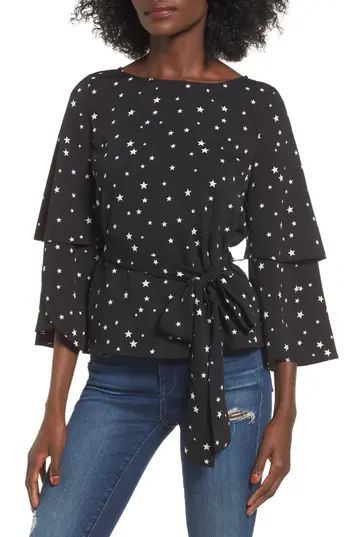 Women's J.o.a. Ruffle Sleeve Top, Size X-Small - Black | Nordstrom