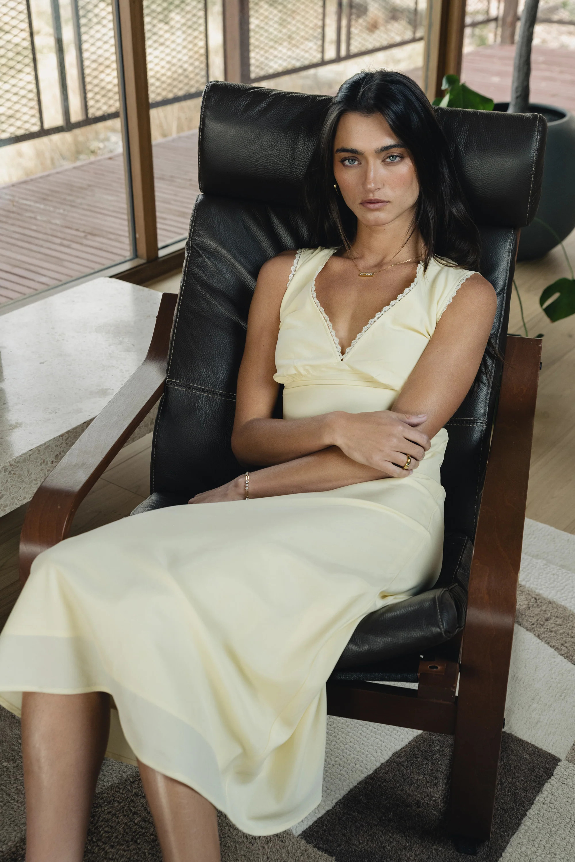 Hailey Lace Trim Maxi Dress in Yellow | Böhme US