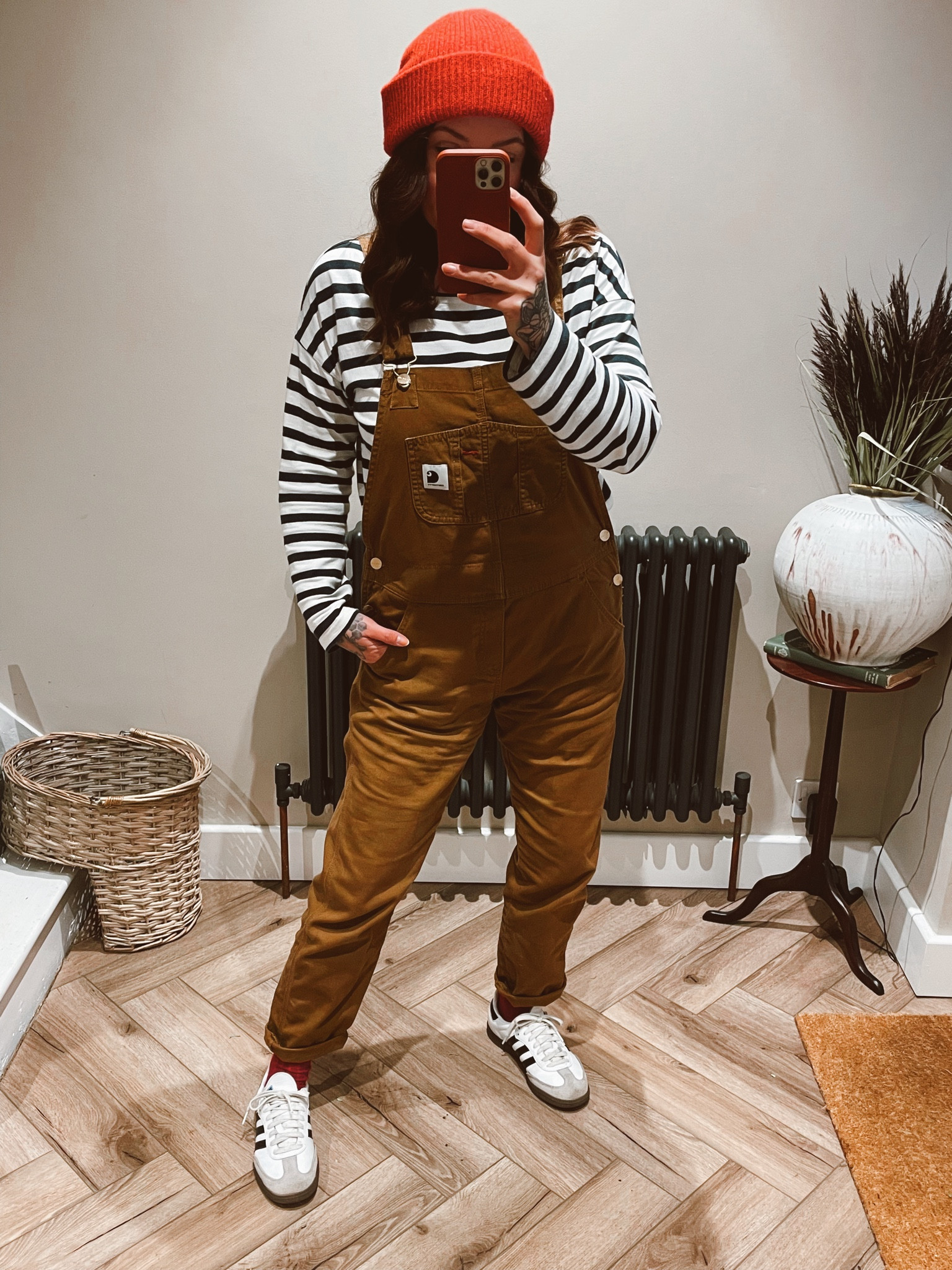 Forever dressing like a big toddler 
.
.
.
#dungarees #carharttdungarees #carhartt #stripelongsleeve #redbeanie #winteroutfit #adidassamba #casualoutfit

#LTKuk #LTKwinter #LTKstyletip