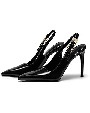 Coutgo Women's Slingback High Heels Pointed Toe Stilettos Metal Buckle Dress Party Pump Shoes | Amazon (US)