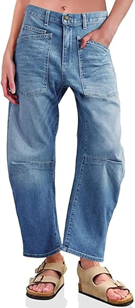 Kedera Women's Barrel Jeans Pants Straight Wide Leg Y2K Denim Pants Baggy Boyfriend Jeans with Po... | Amazon (US)