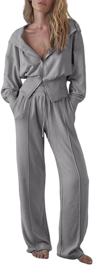 Herseas Womens 2 Piece Casual Outfit Workout Hoodie Sweatsuits with Sweatpant Travel Airport Trac... | Amazon (US)