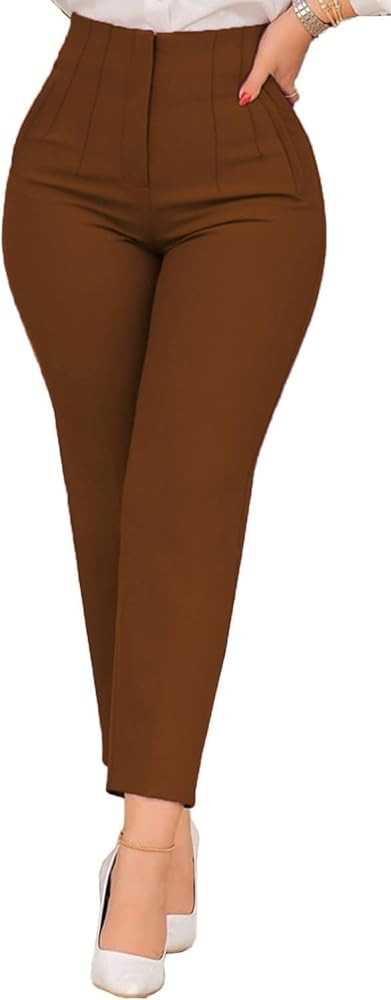 Womens Straight Leg Pants 2025 High Waisted Stretchy Business Casual Work Pants Dress Office Trou... | Amazon (US)