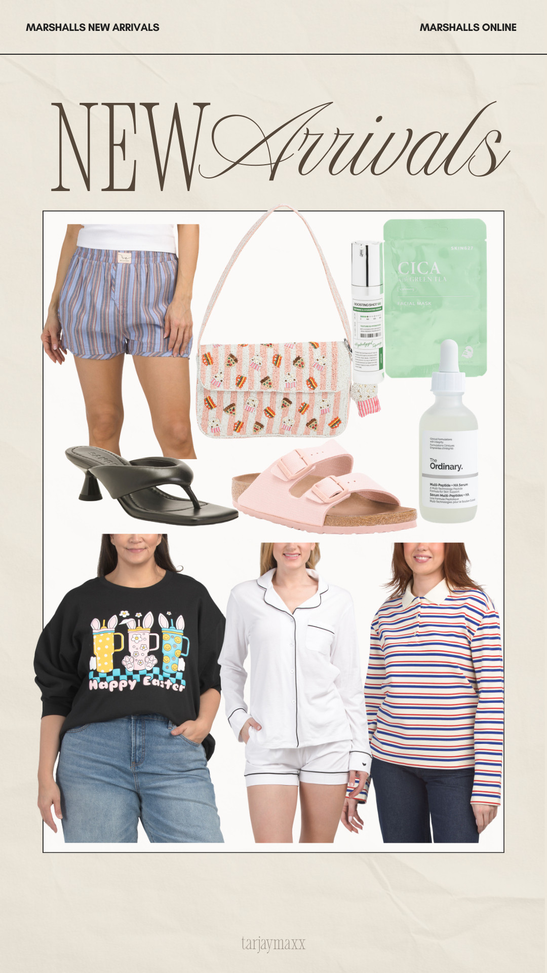 Marshall’s new arrivals are sooo good right now. The mix of comfy and cute is unmatched & I cant believe I spotted one of the viral trendy striped tops!
marshalls new arrivals, marshalls finds, spring outfits, casual outfits, lounge sets, pajama sets, spring sandals, everyday bags, affordable skincare, graphic sweatshirt, striped tops, budget fashion finds 

 #LTKootd #LTKselfcare #LTKBeauty