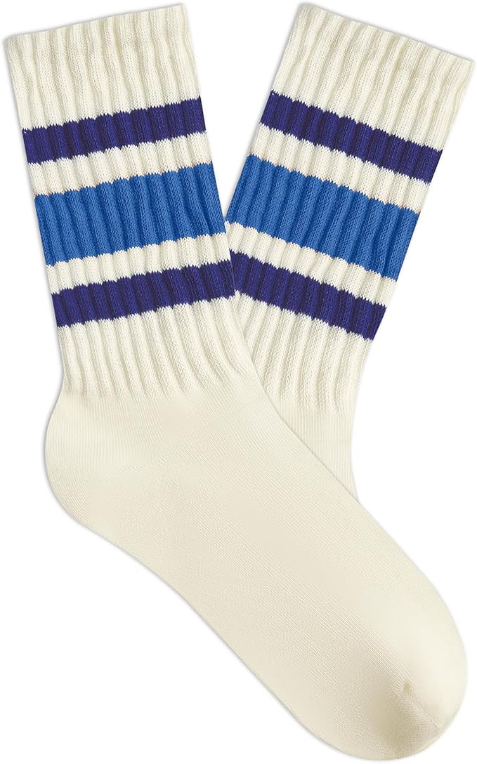 American Trends Womens Novelty Striped Crew Socks Athletic Vintage Slouch Mid Calf Tube Socks | Amazon (US)