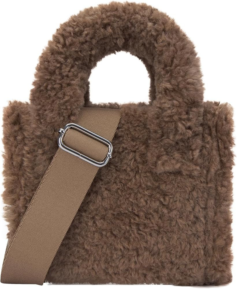 Furry Tote Bag, Cute Mini Faux Fur Bag Winter Lambswool Fuzzy Purses and Handbags for Women | Amazon (US)