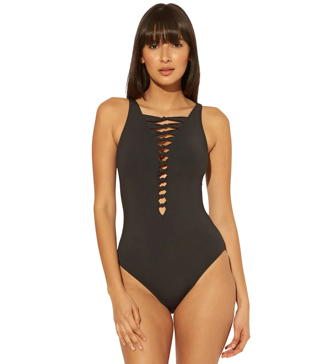 BLEU Rod Beattie Women's Urban Goddess Knotted Front Mio Plunge One Piece Swimsuit at SwimOutlet.... | SwimOutlet.com