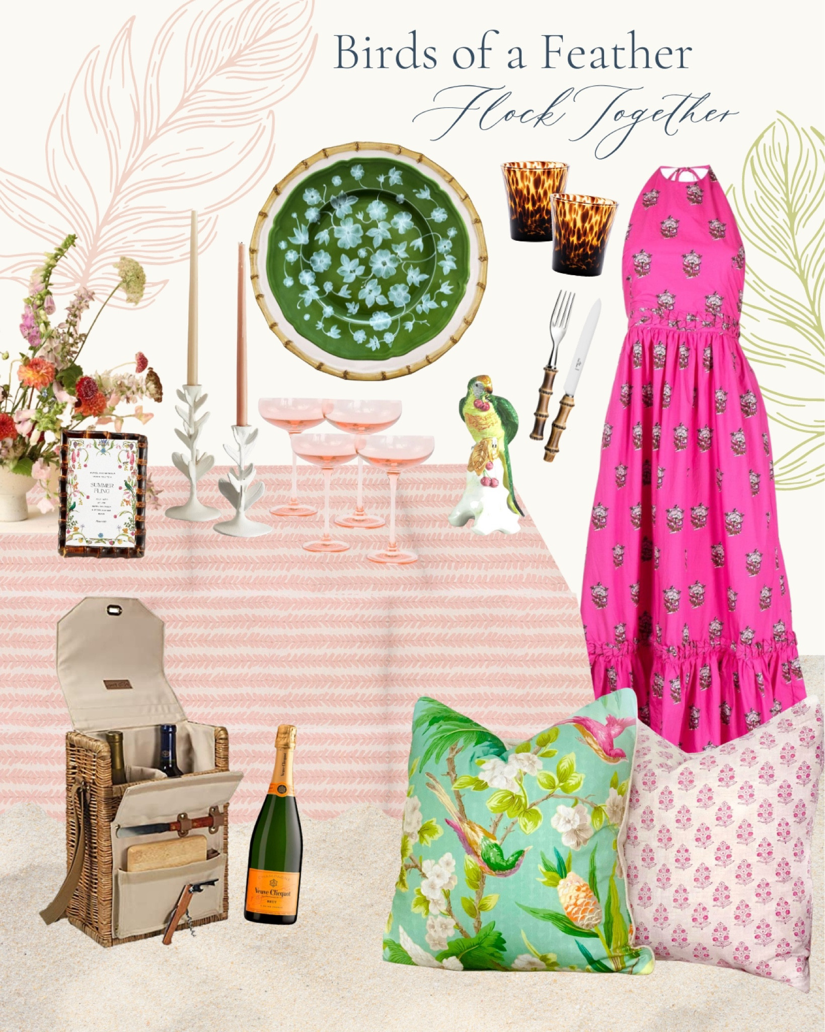 🥂🫶🏻✨🌸🦜 PILLOWS ON SALE  @ Logan Elizabeth Designs .com

Note: We were able to use fabric instead of a table cloth. Depending on the size of your table you may need an actual table cloth which is why I’ve linked several alternatives! 

Beach party picnic, pink and green Tablescape, table setting, table decor, boho beach party, bachelorette ideas, table setting, pink and white table cloth, picnic basket, beach outfit, beach weekend, coastal grandmother aesthetic, green and white china pattern, chinoiserie chic decor, summer Tablescape ideas, summer party, outdoor patio decor, outdoor table decor, girls weekend outfit idea, block print pattern dress, hot pink midi dress, halter midi dress, beach picnic, picnic accessories, outdoor patio, bachelorette decor, bachelorette outfit, grandmillennial style, block print pattern table cloth , backpack cooler, insulated backpack, insulated picnic basket 

#LTKhome #LTKfit #LTKsalealert