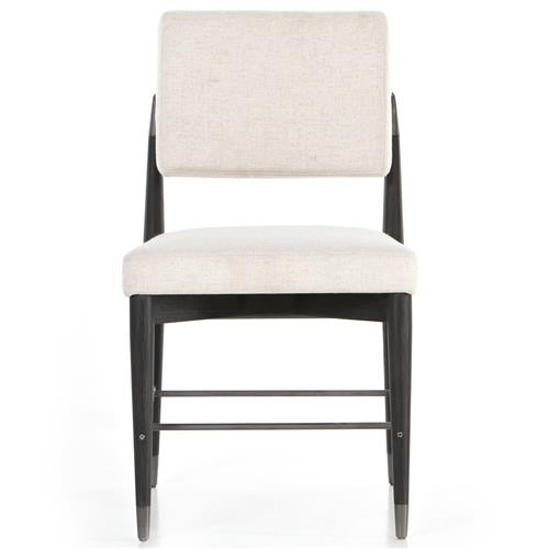 Eli Modern Classic Black Oak Wood White Performance Upholstered Dining Side Chair | Kathy Kuo Home