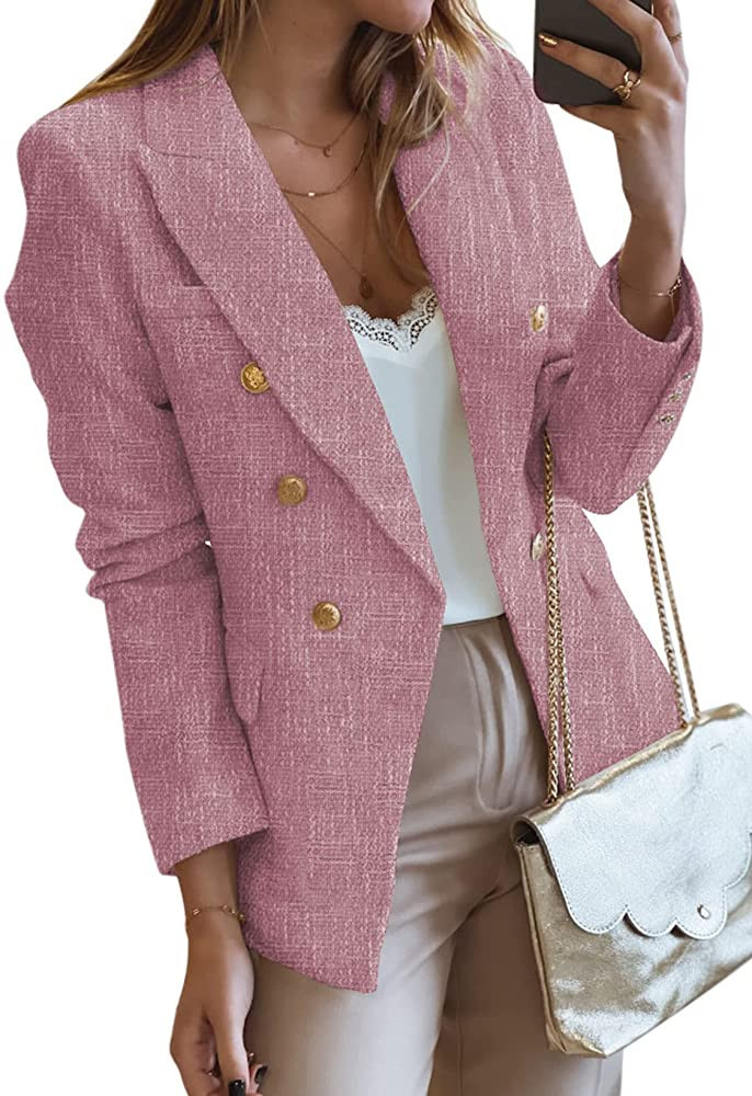 Paitluc Blazer Jackets for Women Tweed Double Breasted Elegant Lightweight Cardigan Outwear | Amazon (US)