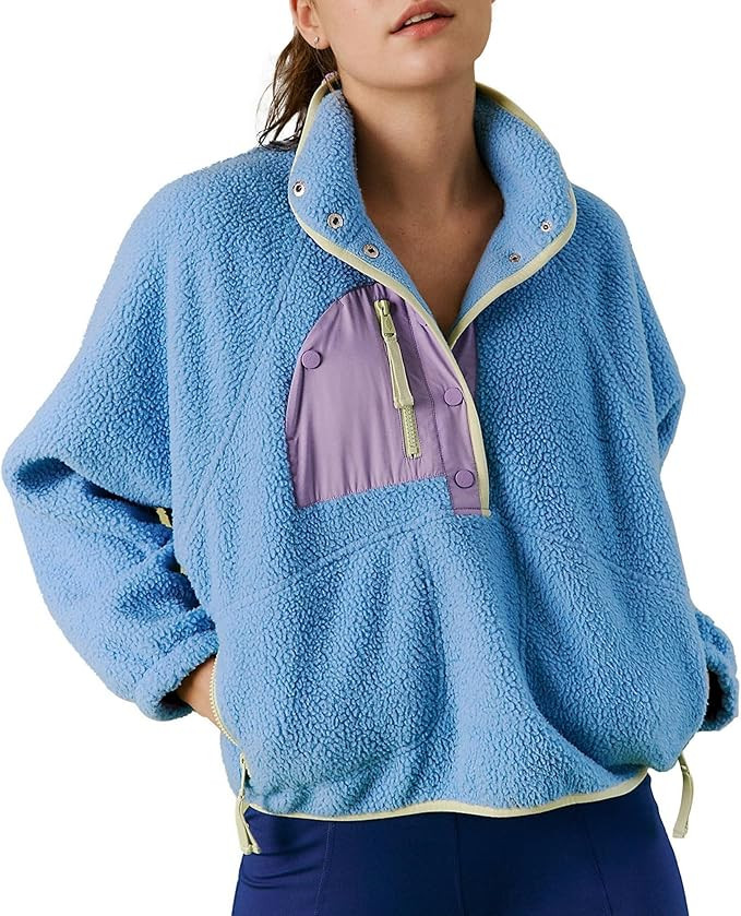 Hixiaohe Women Sherpa Casual Lapel Cropped Pullover Long Sleeve Button Down Sweater Jacket Fuzzy ... | Amazon (US)