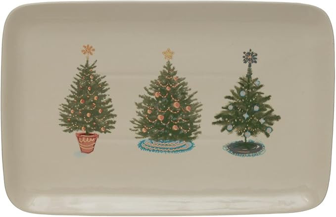 Stoneware Platter with Christmas Trees, Multicolor | Amazon (US)