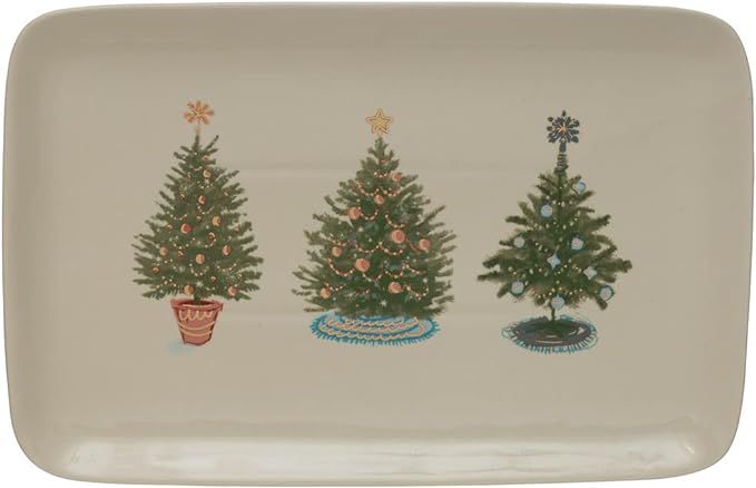 Stoneware Platter with Christmas Trees, Multicolor | Amazon (US)