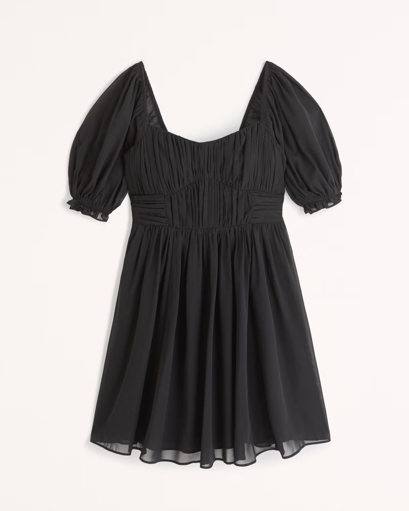 Ruched Ruffle Puff Sleeve Mini Dress | Abercrombie & Fitch (US)